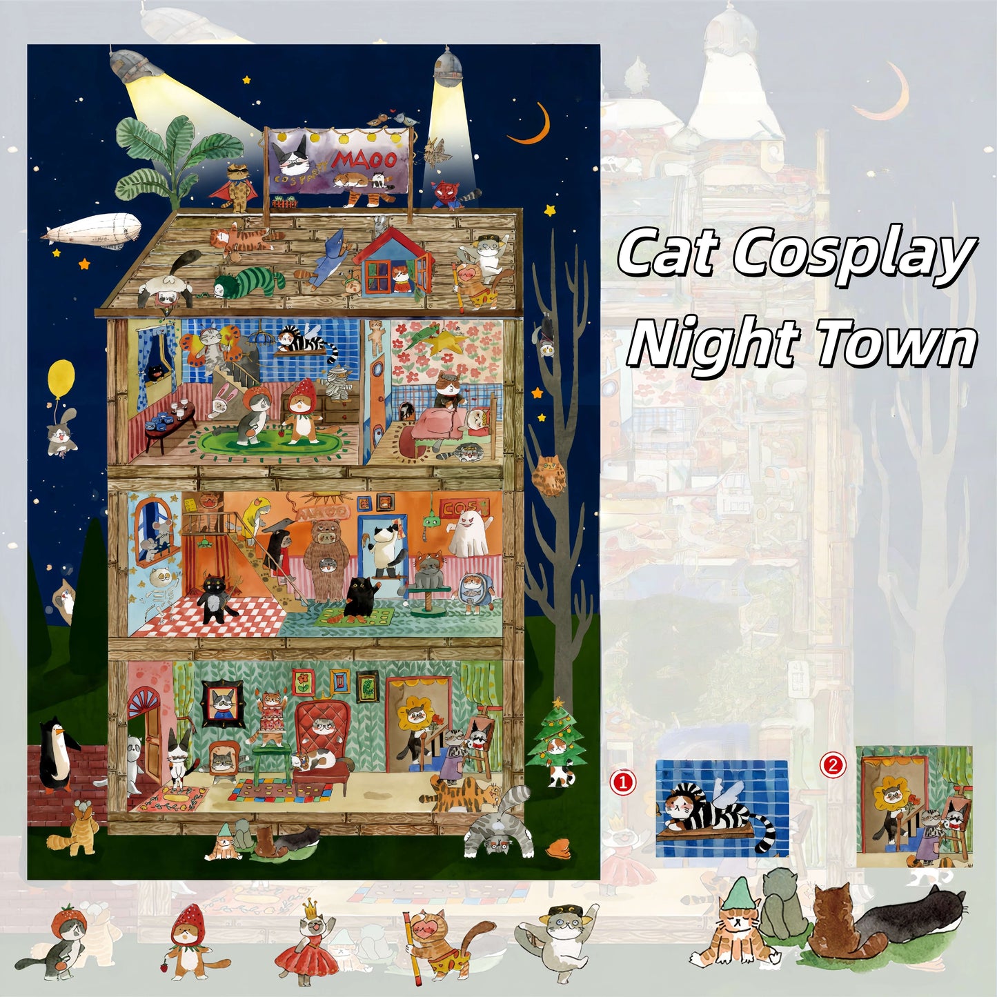 Meow Dream Town 3D Sticker | 6 Cute Miniature Scenes