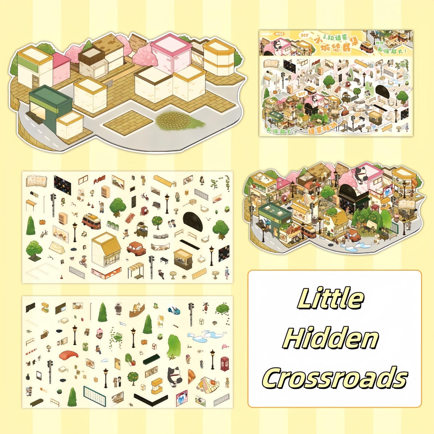 Tiny Cozy Town 3D Sticker | 4 Cute Miniature Scenes