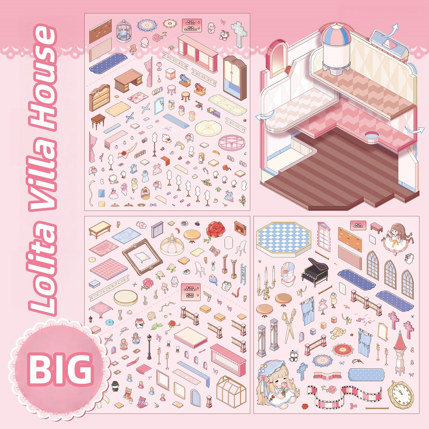 Flip Mansion 3D Sticker | 2 Cute Miniature Scenes