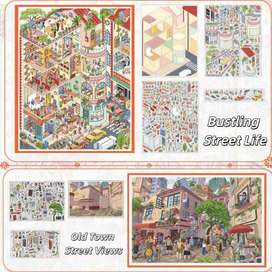 Vintage Street 3D Sticker | 2 Cute Miniature Scenes