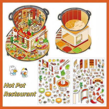 Tiny Shops 3D Sticker | 4 Cute Miniature Scenes