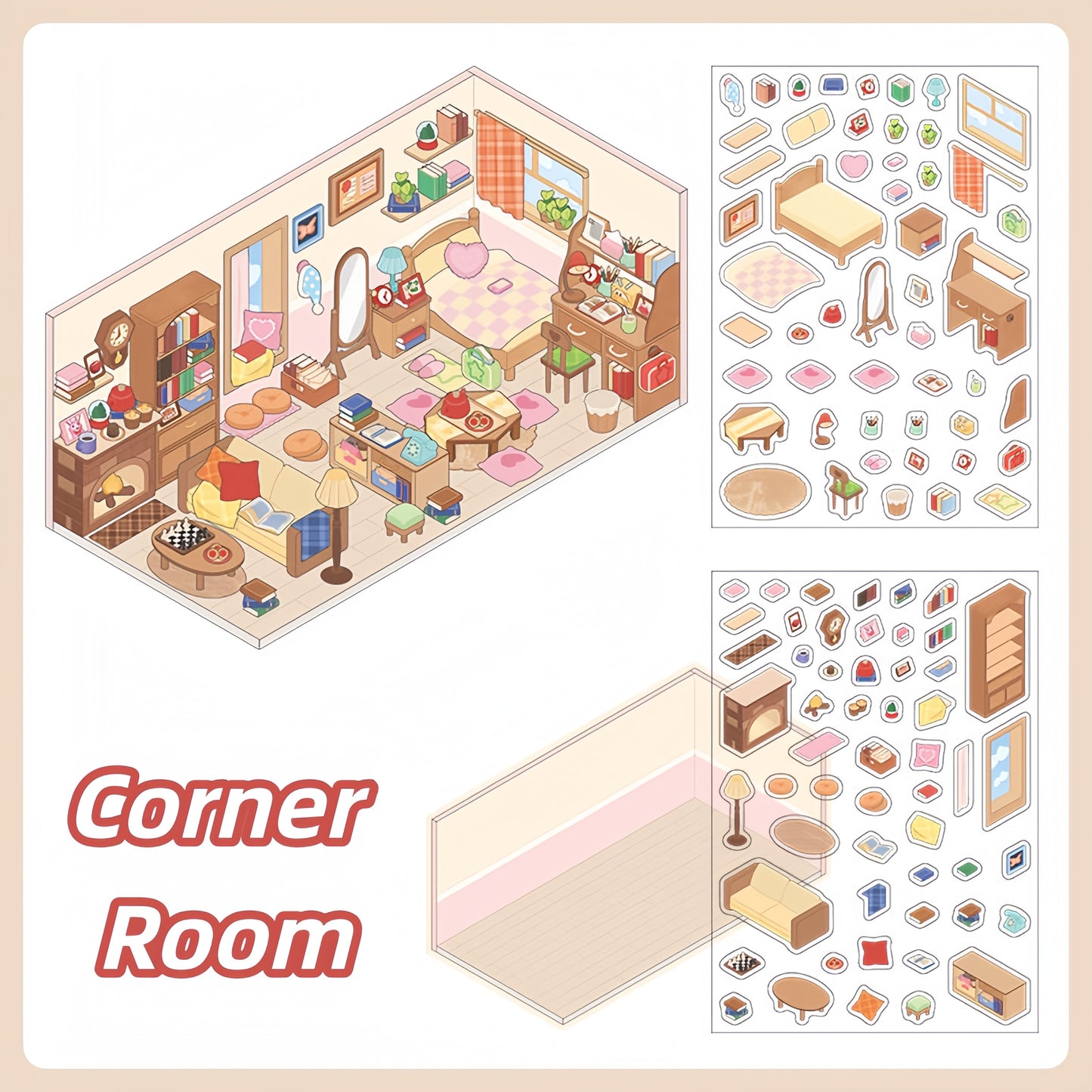Small Corner Series 3D Sticker | 4 Cute Miniature Scenes