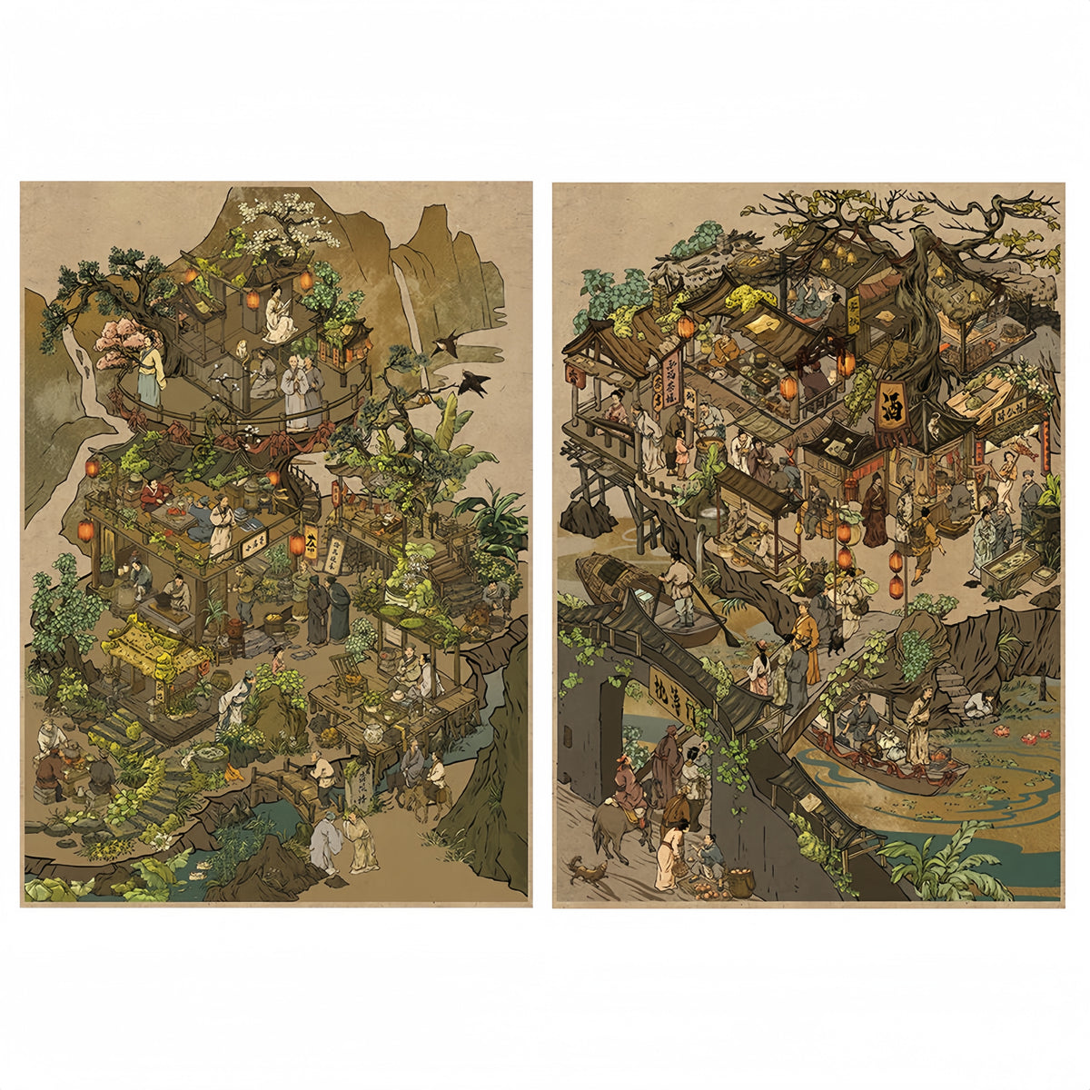 Ancient Taverns and Tea Houses 3D Sticker | 2 Cute Miniature Scenes