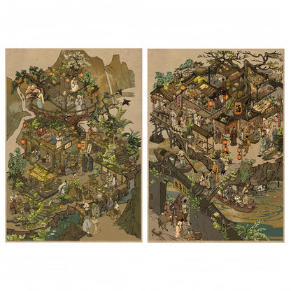 Ancient Taverns and Tea Houses 3D Sticker | 2 Cute Miniature Scenes