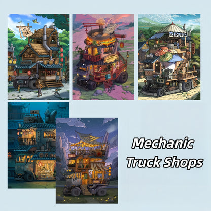 Mechanic Truck Shops 3D Sticker | 5 Cute Miniature Scenes