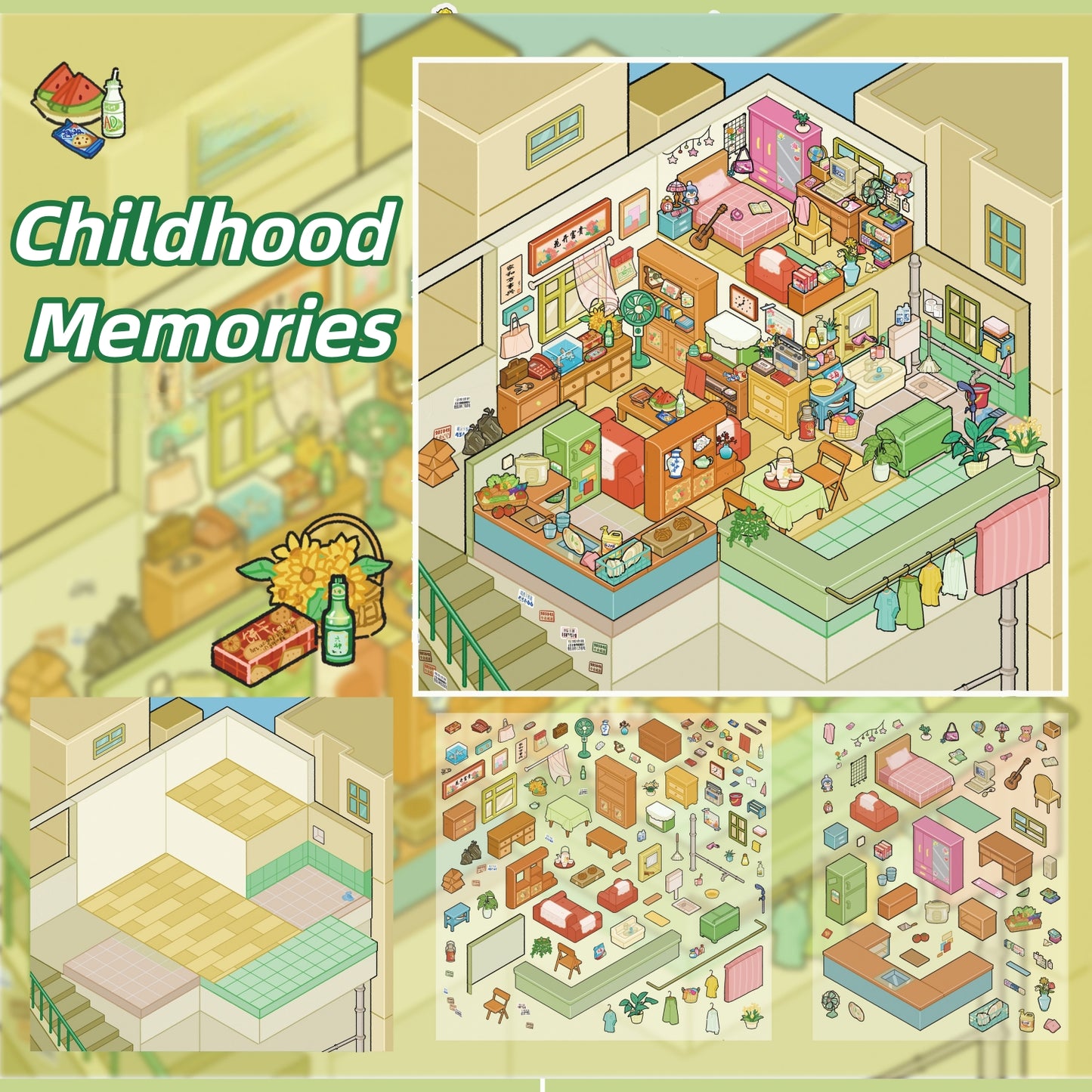 Dreamland 3D Sticker | 4 Cute Miniature Scenes