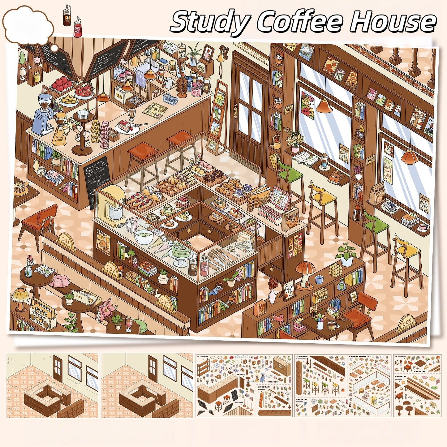 Study & Snack 3D Sticker | 2 Cute Miniature Scenes
