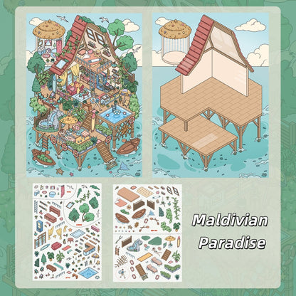 Dream House 3D Sticker | 4 Cute Miniature Scenes
