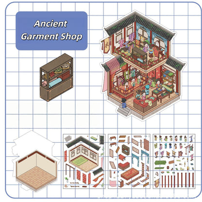Ancient Quarter 3D Sticker | 5 Cute Miniature Scenes