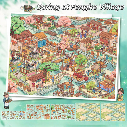 Fenghe Village 3D Sticker | 2 Cute Miniature Scenes