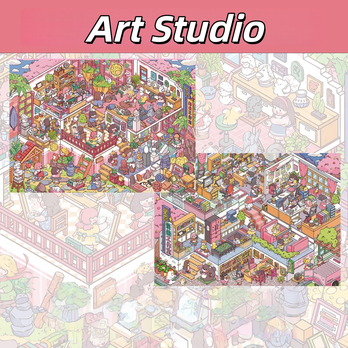 Art Studio 3D Sticker | 2 Cute Miniature Scenes