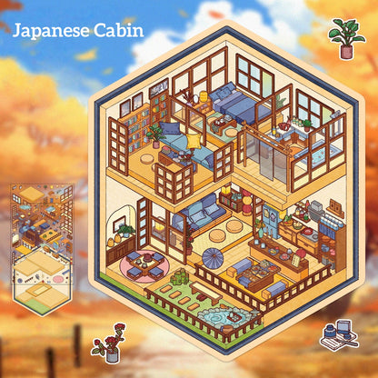 Cozy Cabin 3D Sticker | 2 Cute Miniature Scenes