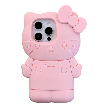 3D Pink & Black Cat Silicone Phone Case