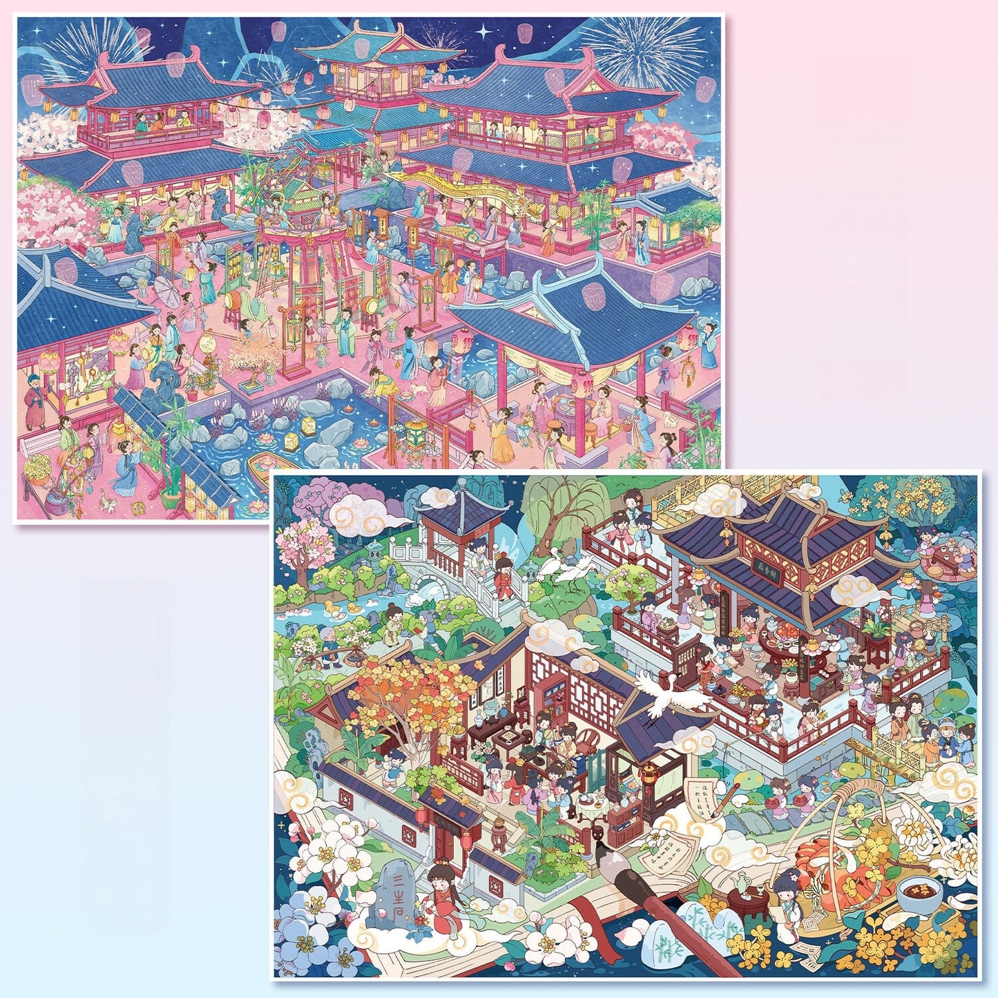 Lanterns and Blossoms 3D Sticker | 2 Cute Miniature Scenes