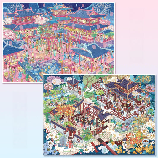 Lanterns and Blossoms 3D Sticker | 2 Cute Miniature Scenes