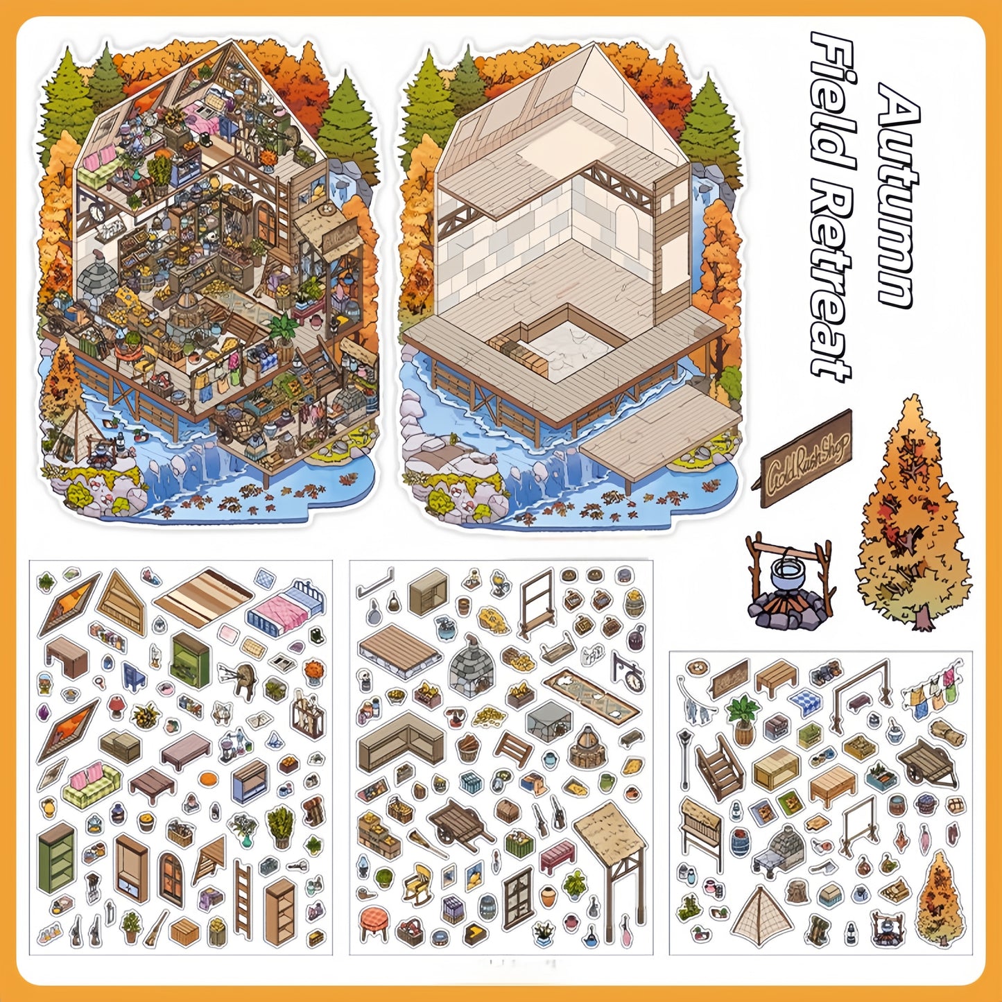 Four Seasons Retreat 3D Sticker | 4 Cute Miniature Scenes