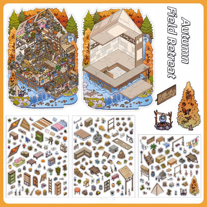Four Seasons Retreat 3D Sticker | 4 Cute Miniature Scenes