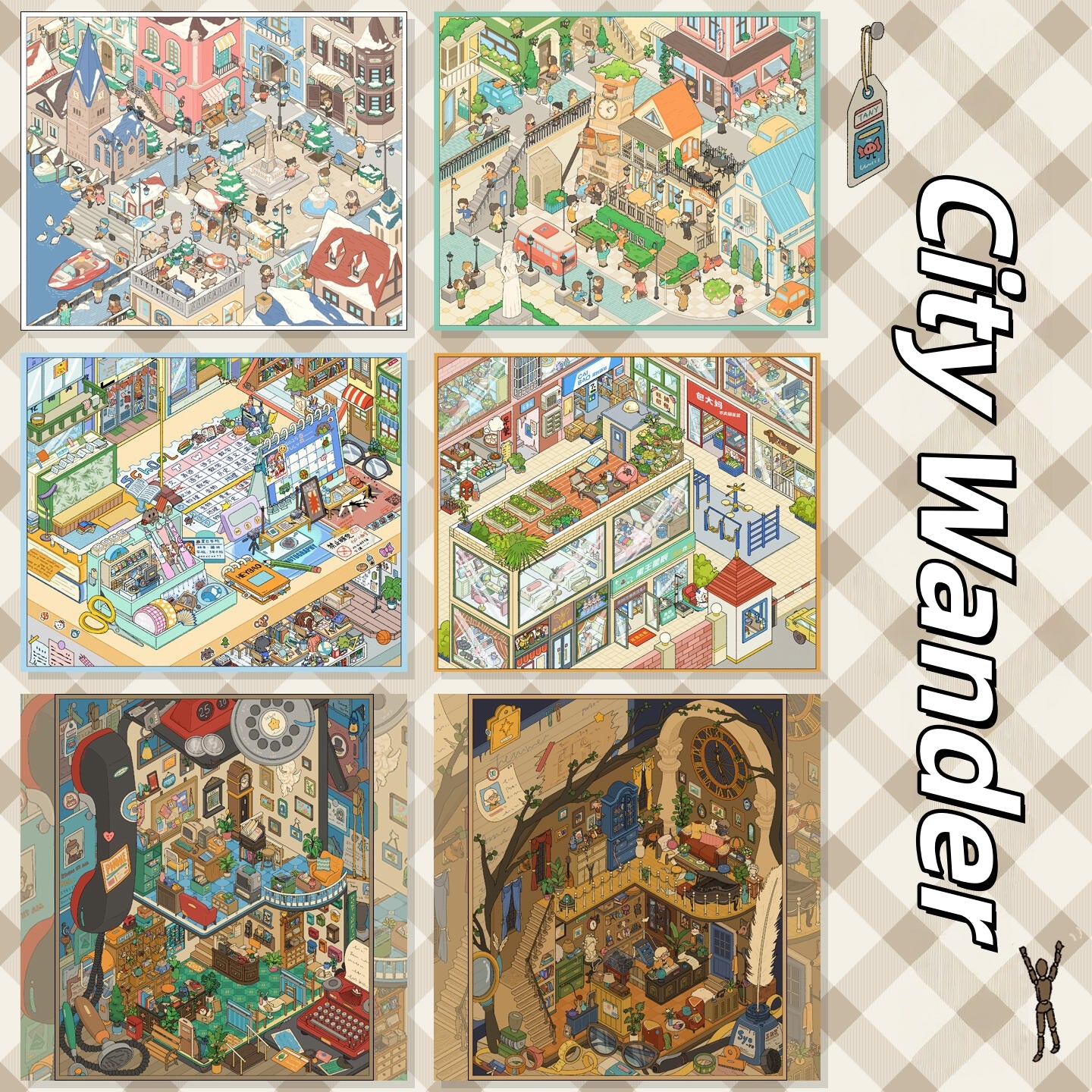 City Wander 3D Sticker | 6 Cute Miniature Scenes