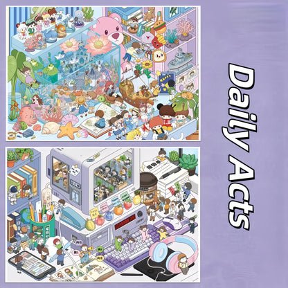 Daily Acts 3D Sticker | 2 Cute Miniature Scenes