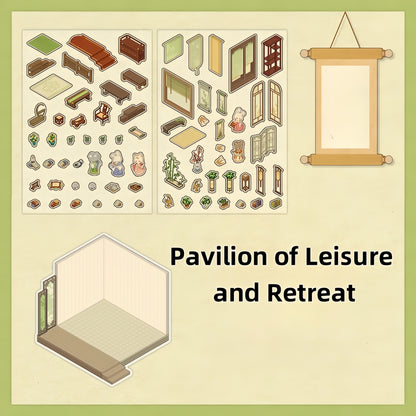 Ancient Chinese Pavilions 3D Sticker | 4 Cute Miniature Scenes