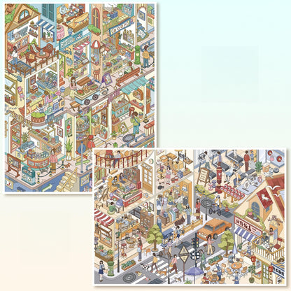 Street Scenes 3D Sticker | 2 Cute Miniature Scenes