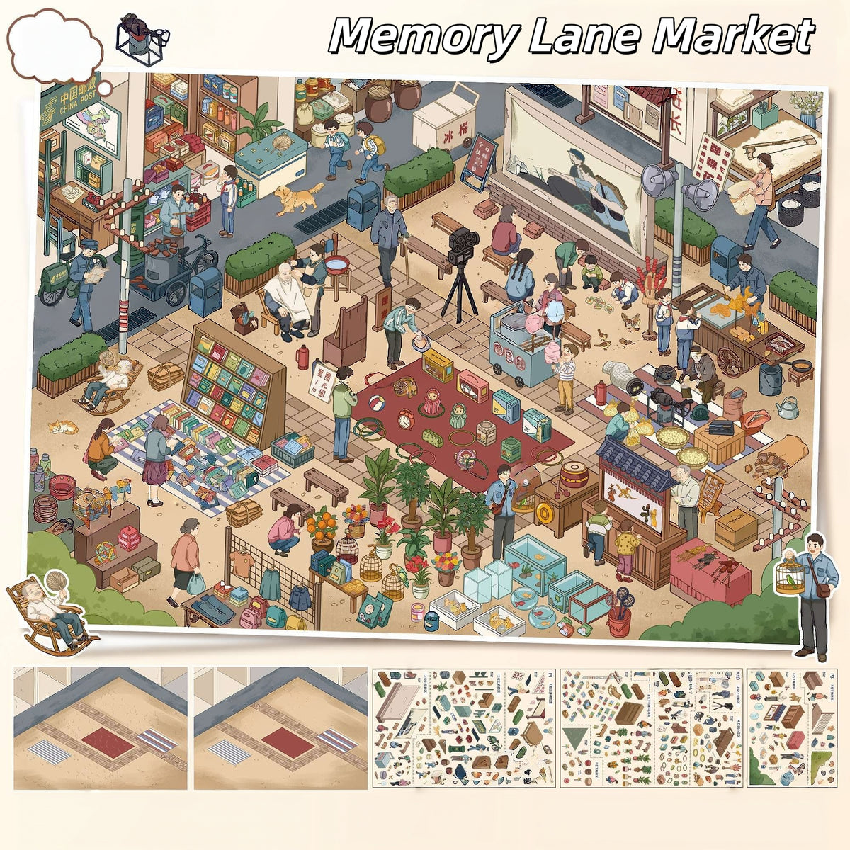 Nostalgic Market 3D Sticker | 2 Cute Miniature Scenes