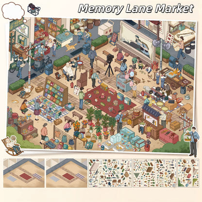 Nostalgic Market 3D Sticker | 2 Cute Miniature Scenes