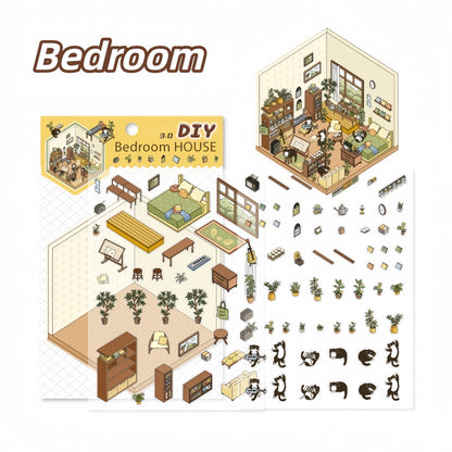 My House 3D Sticker | 4 Cute Miniature Scenes
