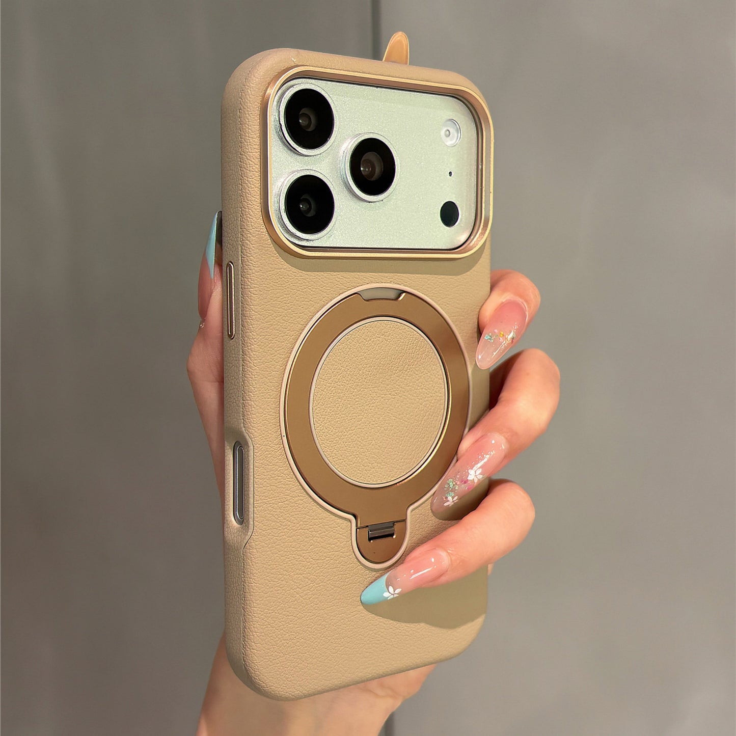 Solid-colored Leather Rotating Stand Acrylic Phone Case