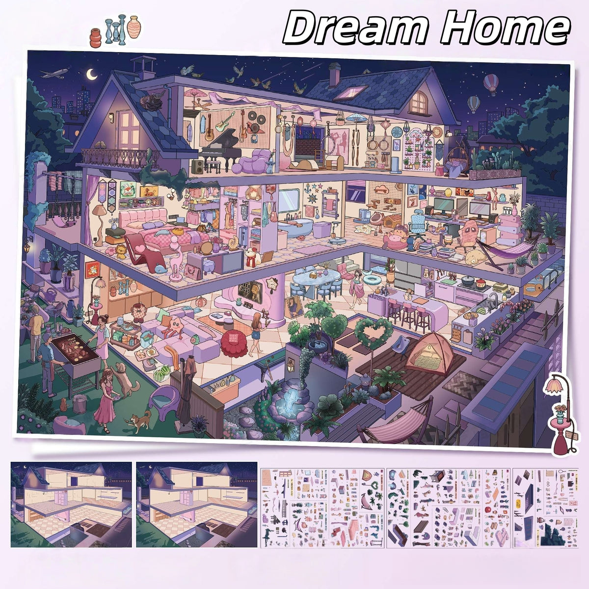 Dreamy Dwellings 3D Sticker | 2 Cute Miniature Scenes