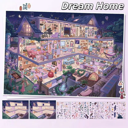 Dreamy Dwellings 3D Sticker | 2 Cute Miniature Scenes