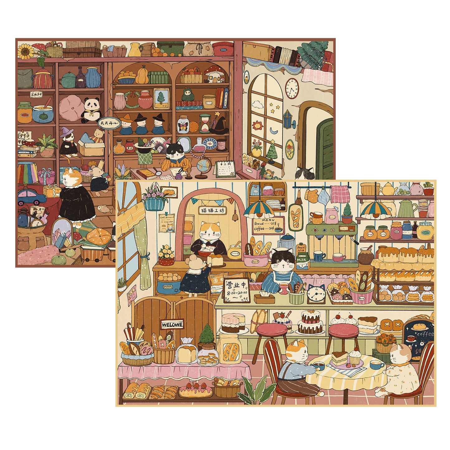 Cat Shops 3D Sticker | 2 Cute Miniature Scenes