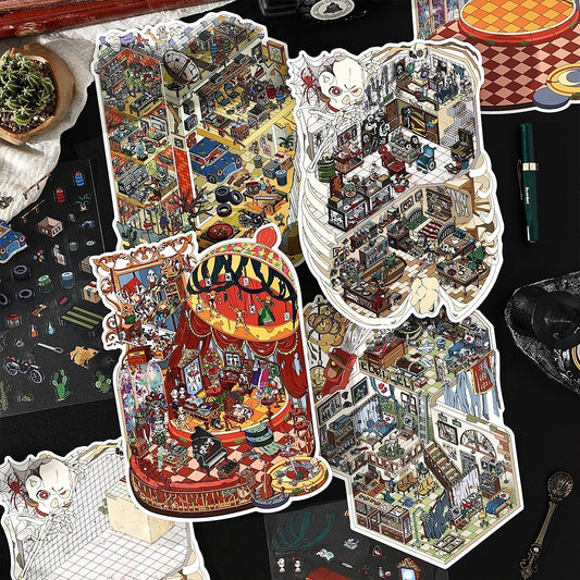 Horror Adventure 3D Sticker | 4 Cute Miniature Scenes