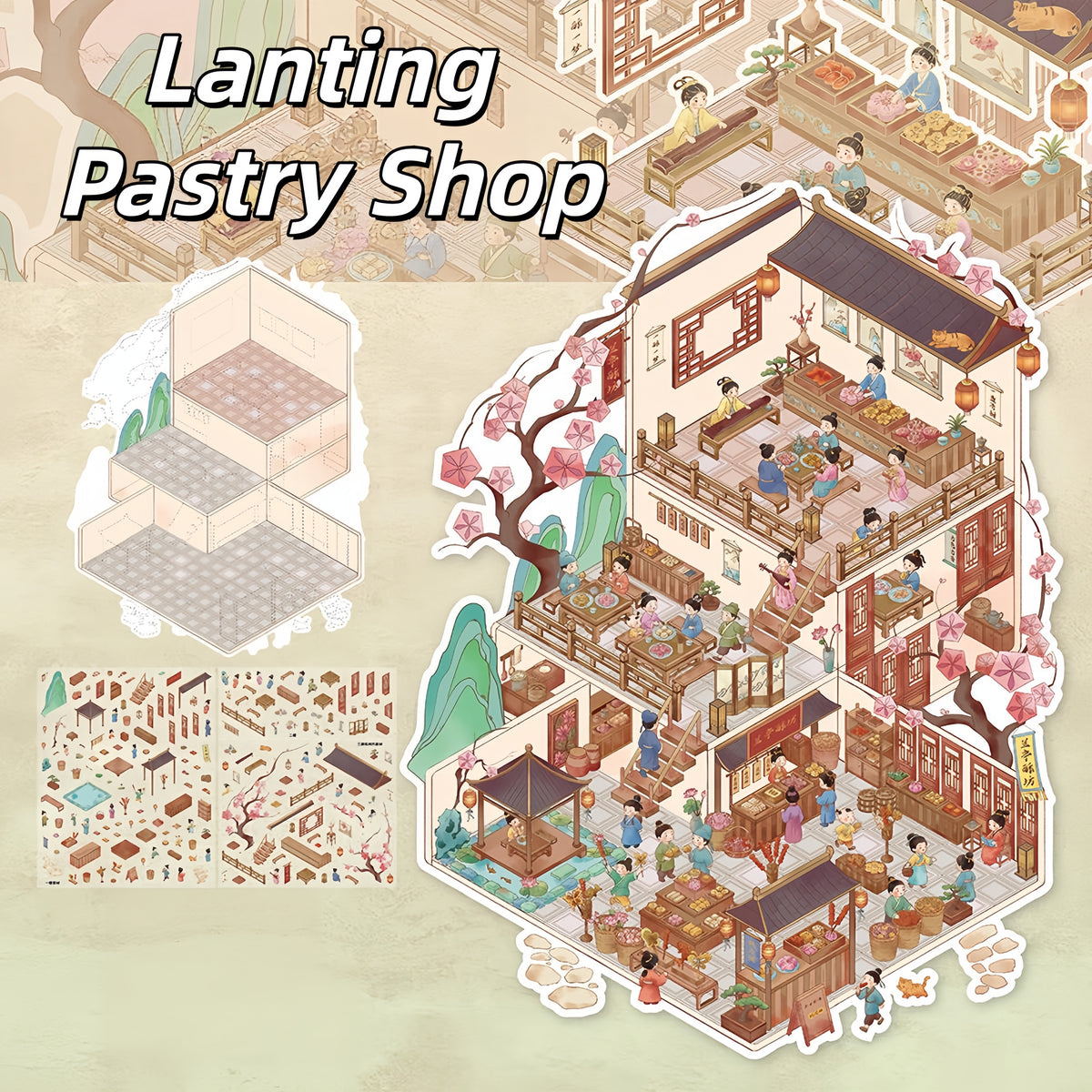 Old Shops 3D Sticker | 4 Cute Miniature Scenes