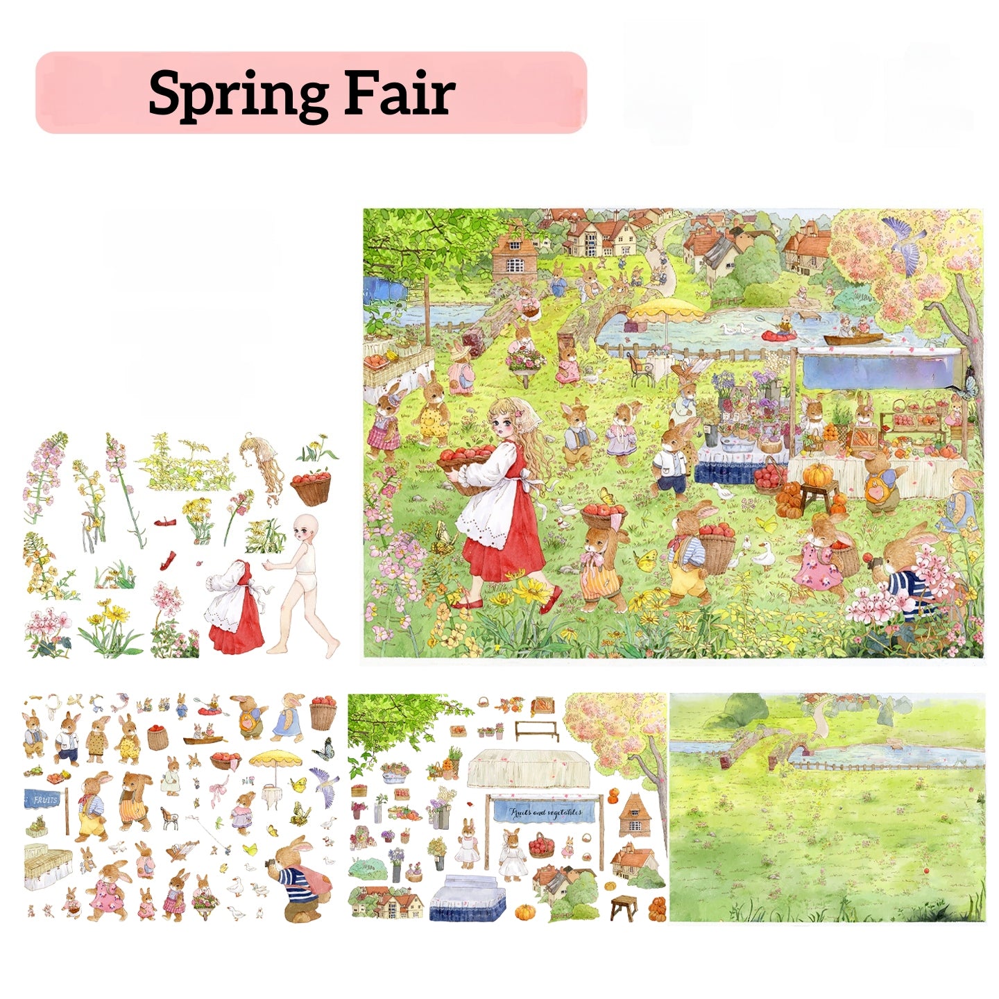 Watercolor Fairy Tale 3D Sticker | 3 Cute Miniature Scenes