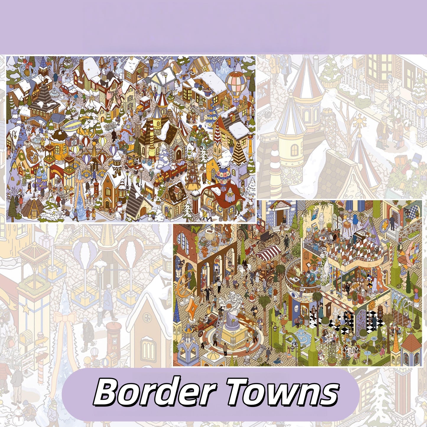 Border Towns 3D Sticker | 2 Cute Miniature Scenes