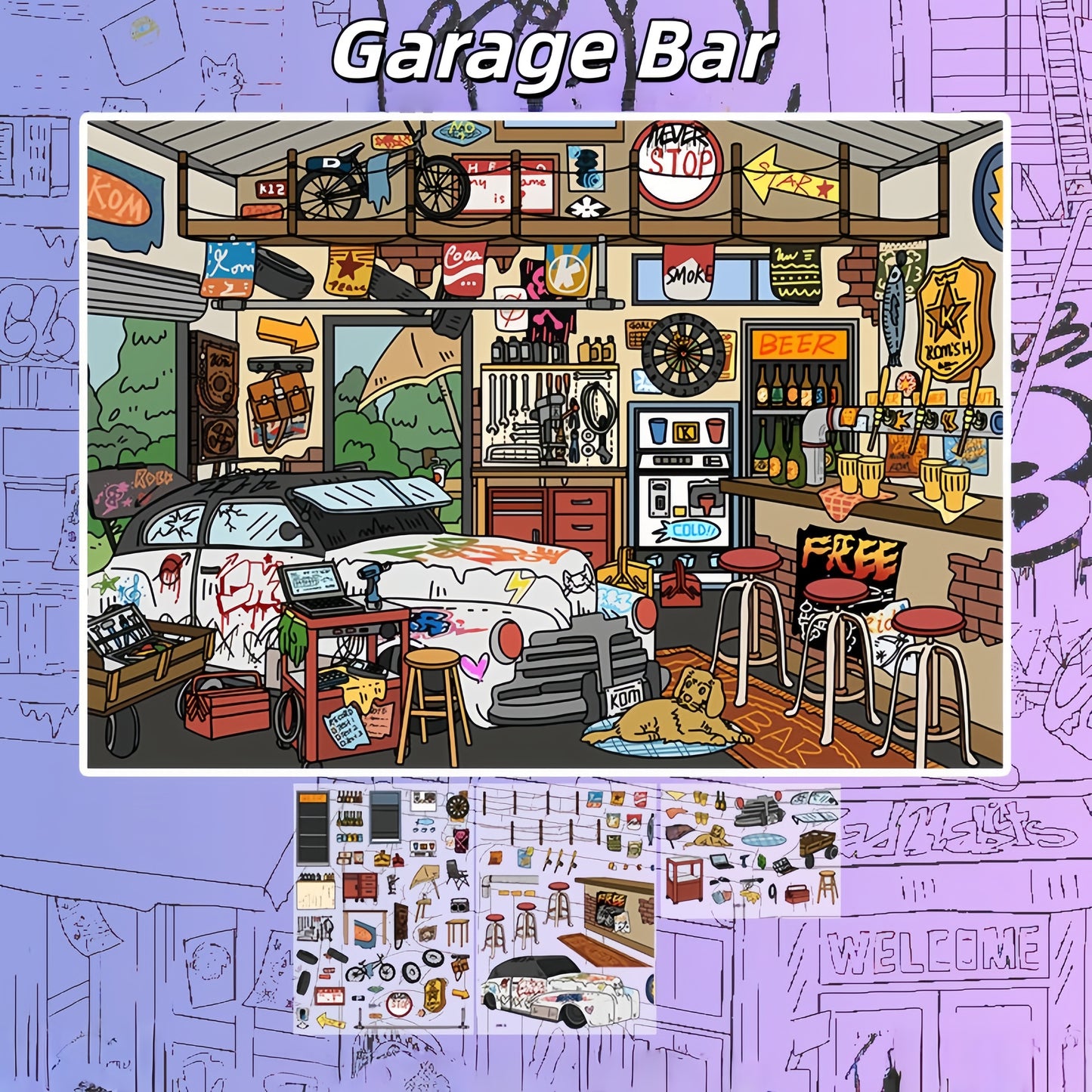 Doodle Series 3D Sticker | 3 Cute Miniature Scenes