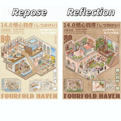 Fourfold Haven 3D Sticker | 4 Cute Miniature Scenes