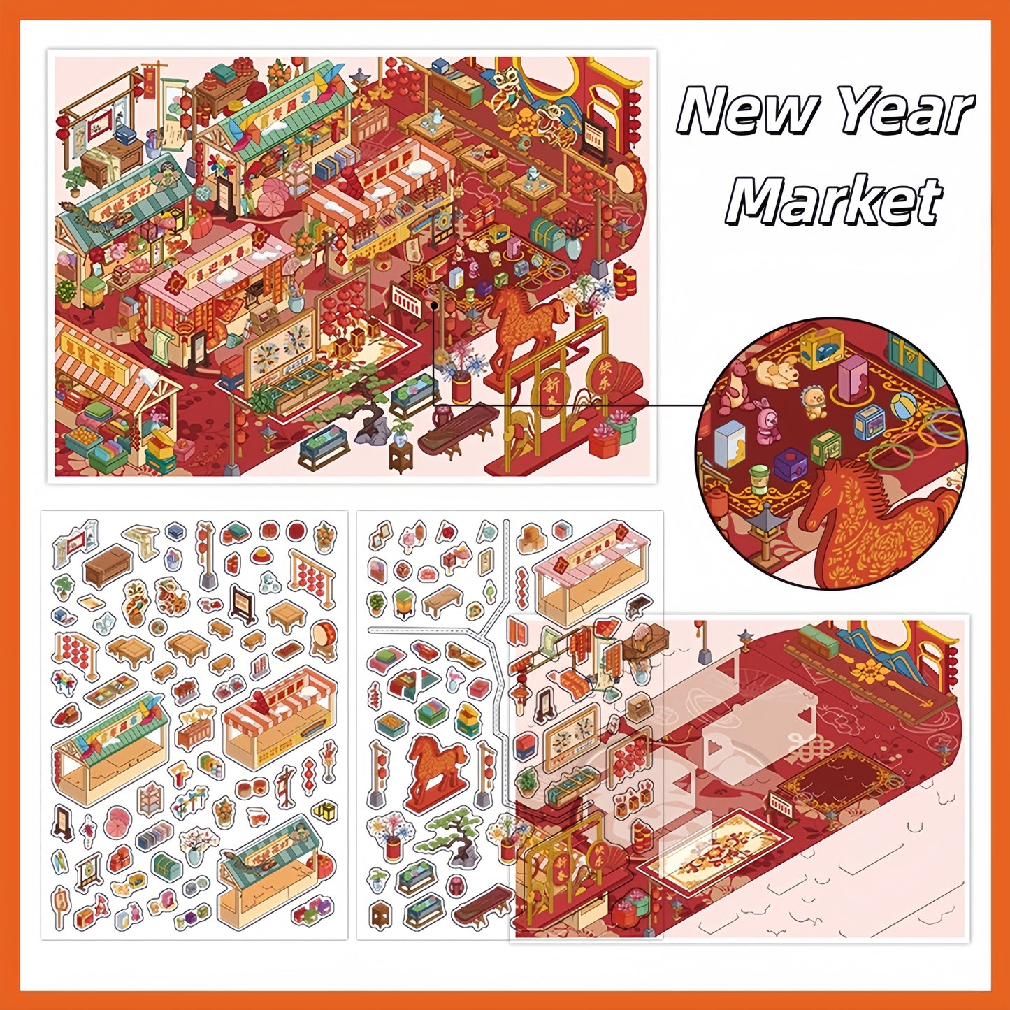 Greet the New Year 3D Sticker | 4 Cute Miniature Scenes