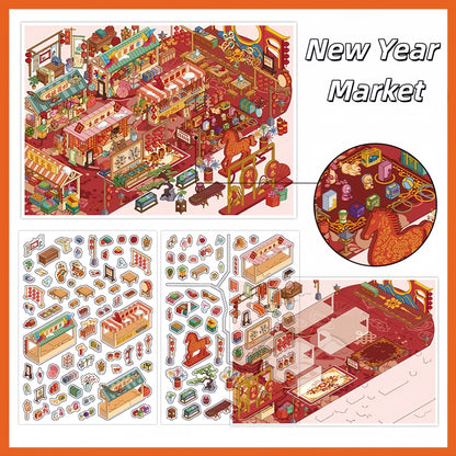 Greet the New Year 3D Sticker | 4 Cute Miniature Scenes