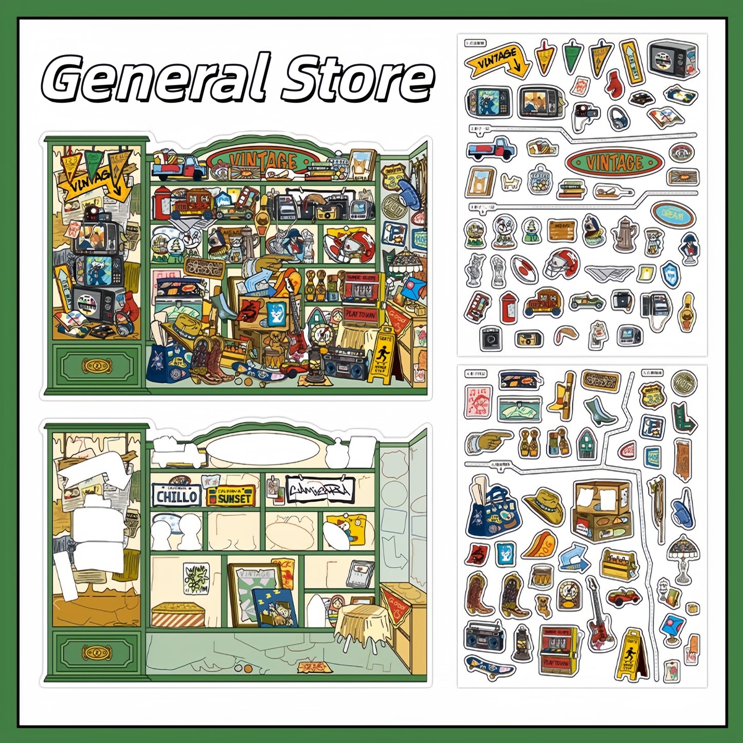 Little Stores 3D Sticker | 4 Cute Miniature Scenes