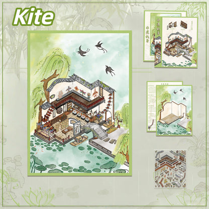 Intangible Cultural Heritage 3D Sticker | 4 Cute Miniature Scenes