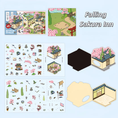 Little Japanese Cottage 3D Sticker Fridge Magnet | 4 Cute Miniature Scenes