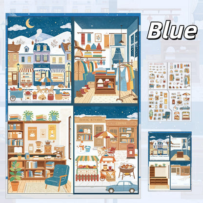 Relaxing Town 3D Sticker | 4 Cute Miniature Scenes