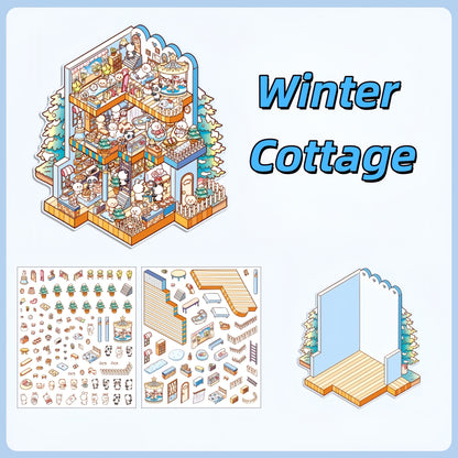 Four Seasons House 3D Sticker | 4 Cute Miniature Scenes