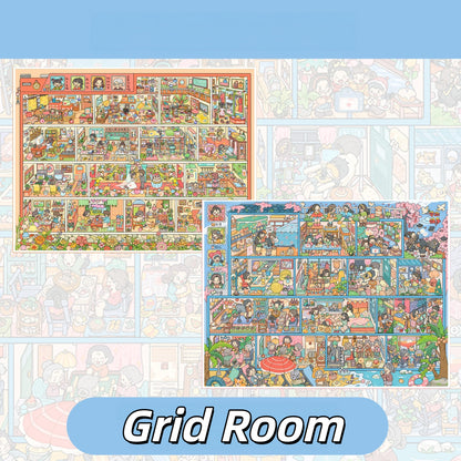 Grid Room 3D Sticker | 2 Cute Miniature Scenes