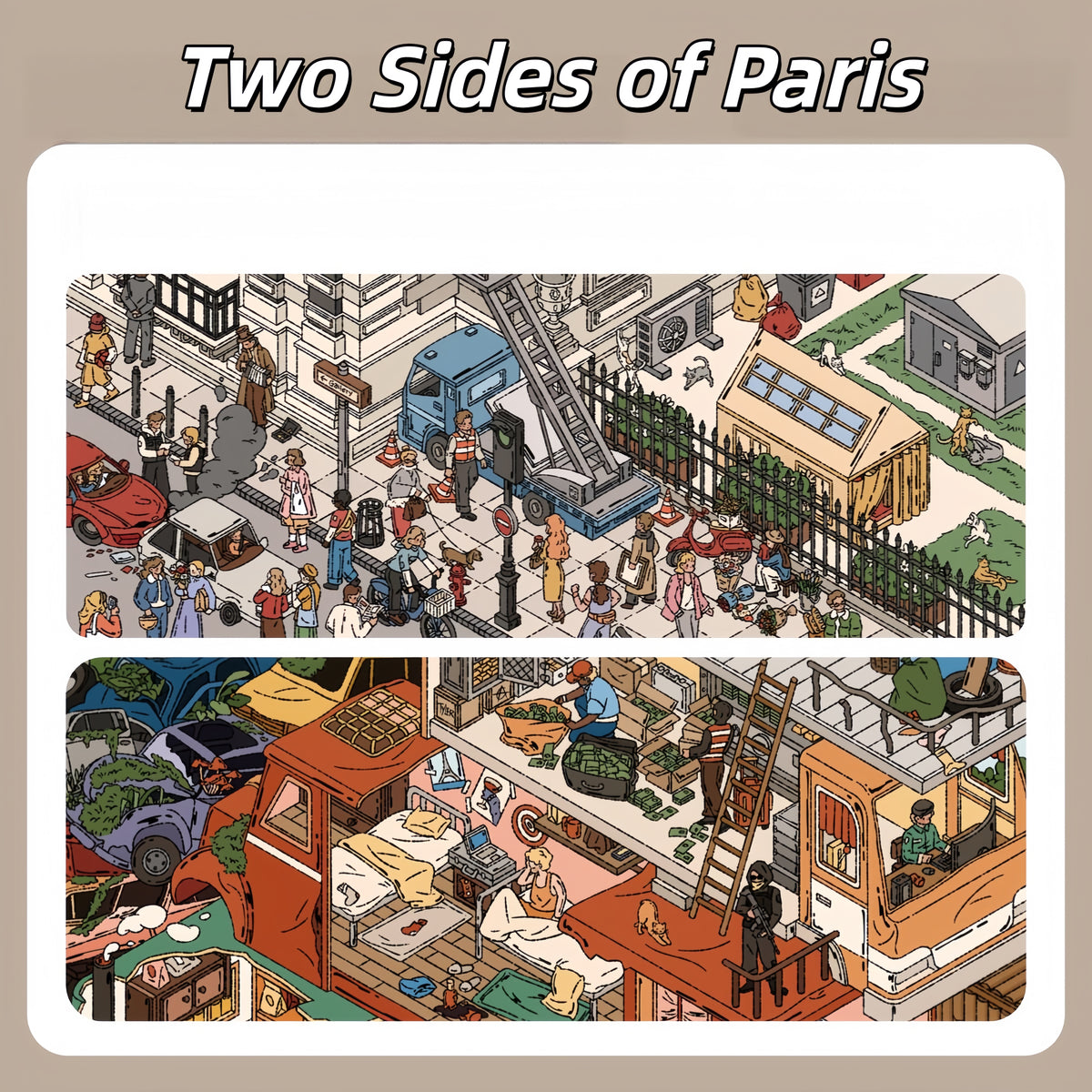 Two Sides of Paris 3D Sticker | 2 Cute Miniature Scenes