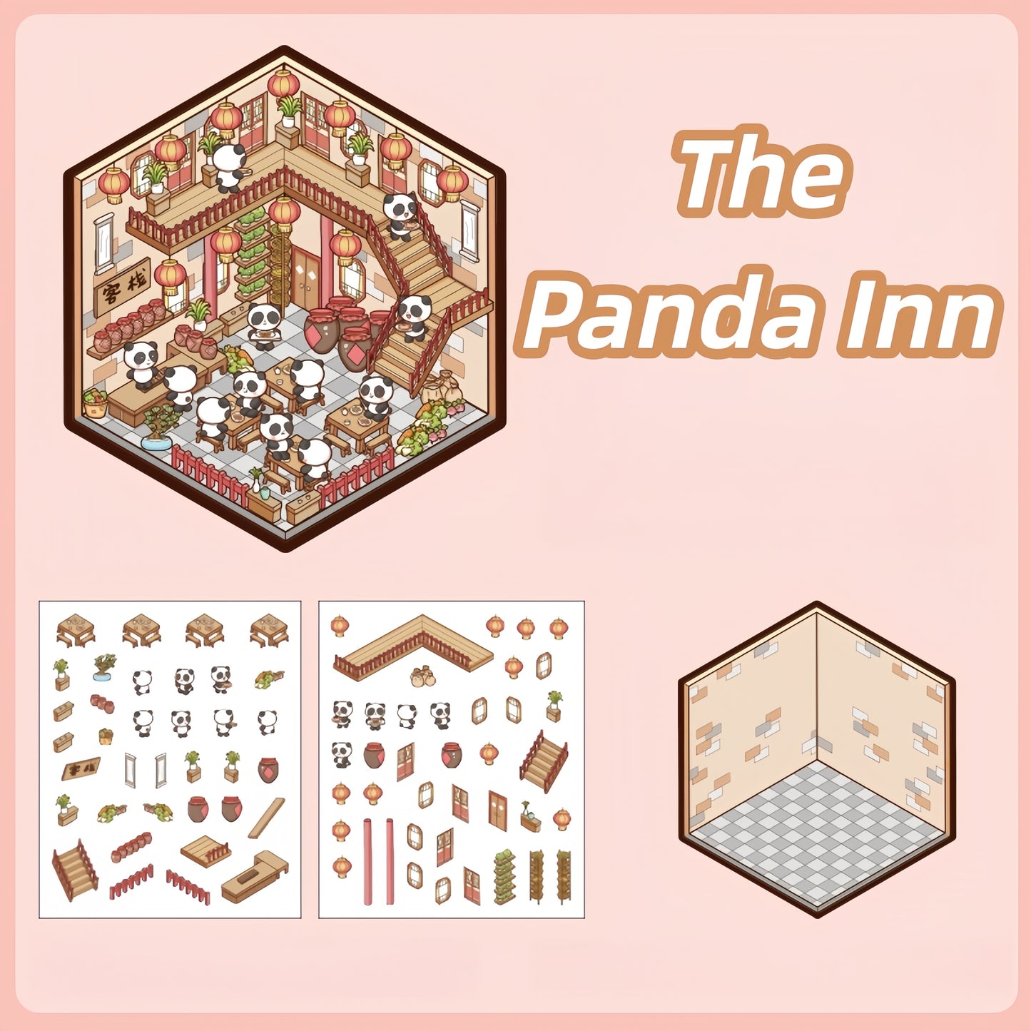 Panda Shop 3D Sticker | 4 Cute Miniature Scenes