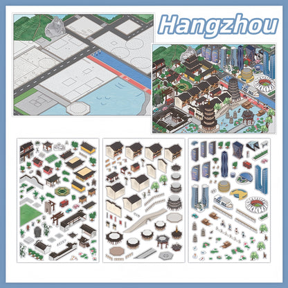 Chinese City 3D Sticker | 2 Cute Miniature Scenes