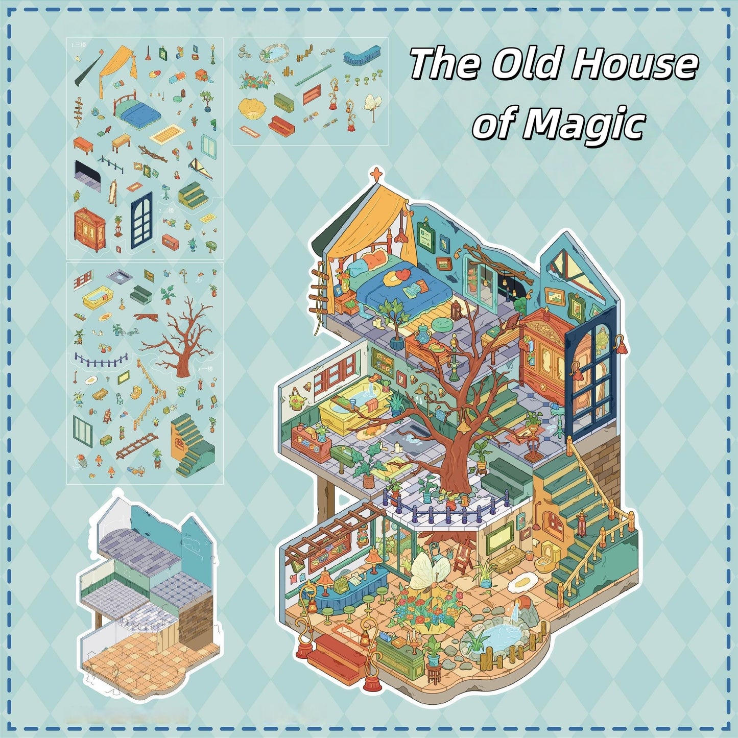 Old Building 3D Sticker | 3 Cute Miniature Scenes